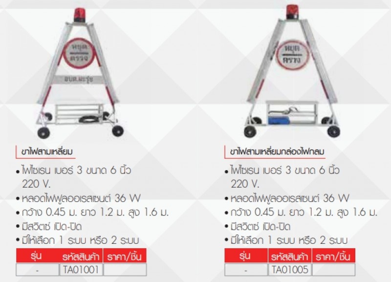 ขาไฟสามเหลี่ยม ป้ายหยุดตรวจ ขาไฟจราจร อุปกรณ์จราจร THE BESTWAY